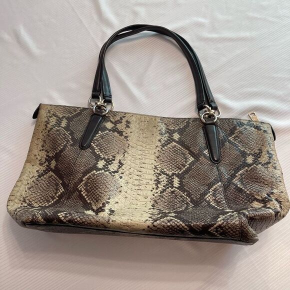 Coach Snake Print Shoulder Bag - Black and Tan - Picture 8 of 12
